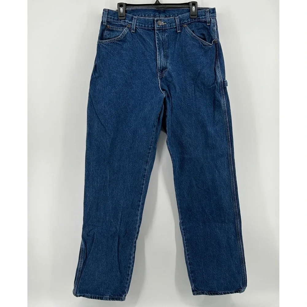 Dickies Mens Carpenter Jeans 36x34 Dark Wash Blue Denim Work Pants Utility Heavy
